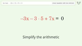 Solve -3(x+5)+7x=0: Linear Equation Video Solution | Tiger Algebra