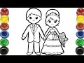 Cute Bride &amp; Groom Drawing for kids, Painting &amp; Coloring for kids, Toddlers | Easy to draw
