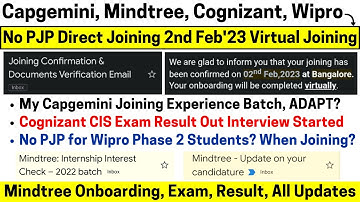 Capgemini Boys Joining⚡ No PJP for Wipro Phase 2⚡ Mindtree Onboarding⚡ CTS CIS Exam & Interview Mail