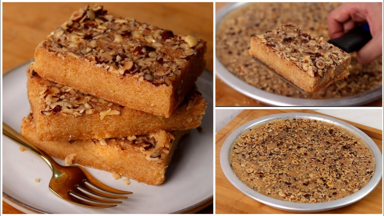 الهريسة بطريقة اكبر محلات الحلواني مع سر تماسكها ولونها وطعمها المميز !!