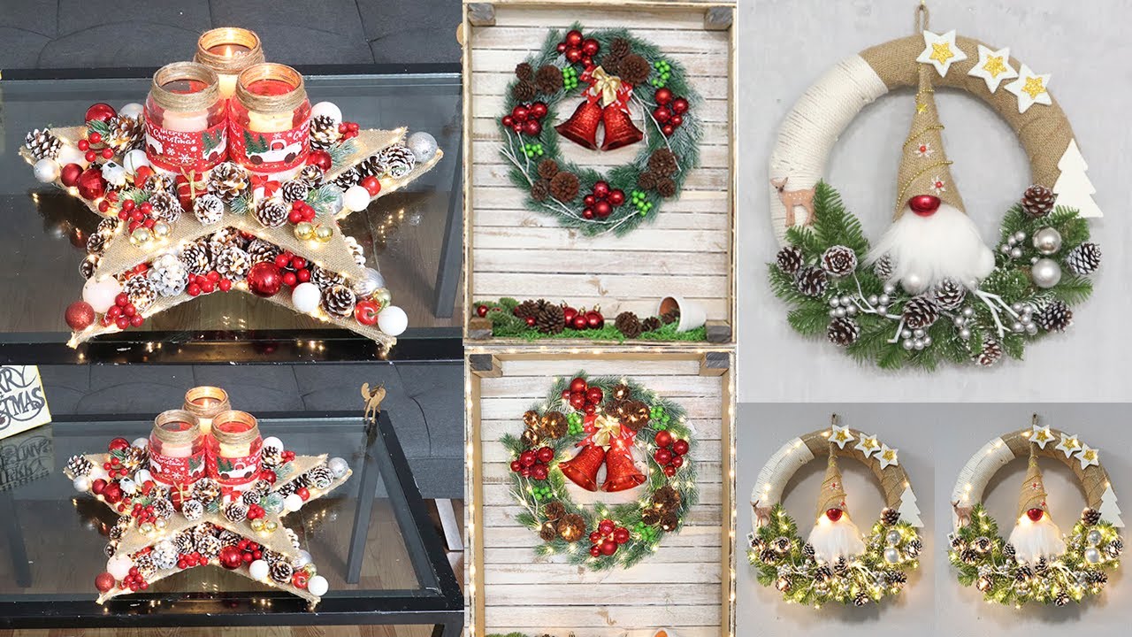 8 Christmas decoration ideas using pinecones, Centerpiece, Wall hanging