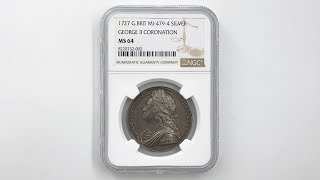 1727 英国（イギリス） ジョージ2世 戴冠式 銀メダル MS 64 準最高鑑定
