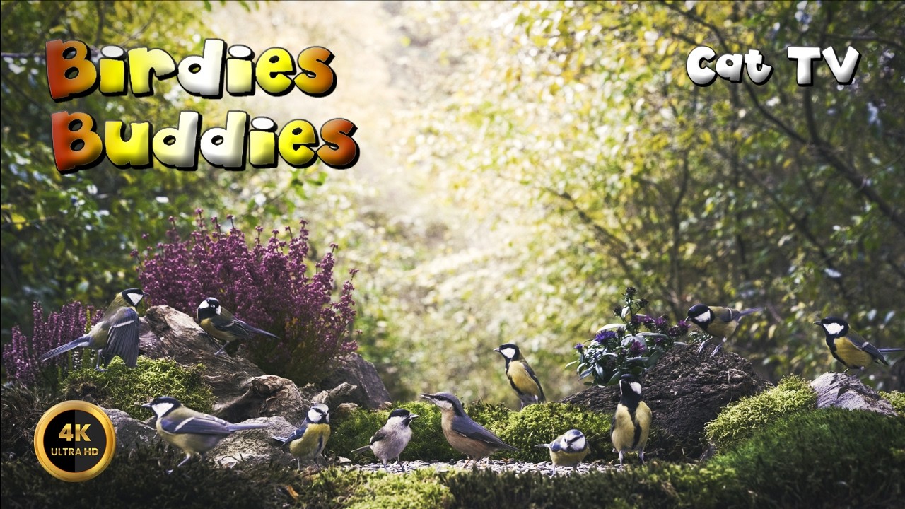 Cat TV for cats to watch 🐈 -  Soft Wings in the Forest Light 🦜🌿 (4K)