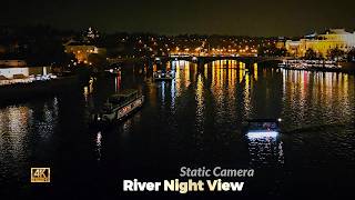 Relaxing Night Ambience 4K HDR l Static Camera l Vltava River Prague Meditation
