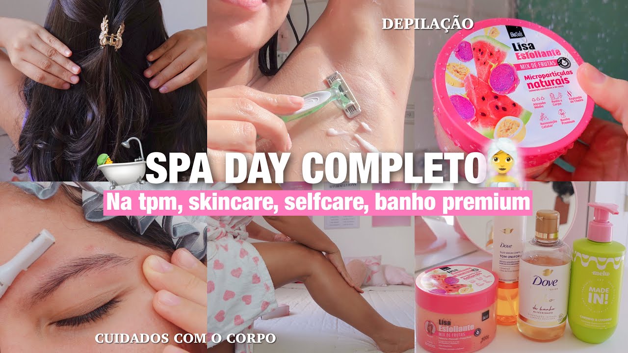 ⋆.𐙚 ̊ Spa day em casa || Dias de tpm, skincare, cabelo, depilação, banho relaxante🫧🛁