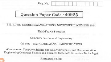 CS3492 | Data Base Management Systems | Nov Dec 2024 | Anna Univ. | Previous Year Questions | #dbms
