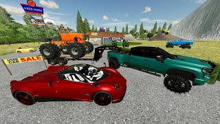 Finding Monster Trucks and Racecars for our Car Dealership | Farming Simulator 22