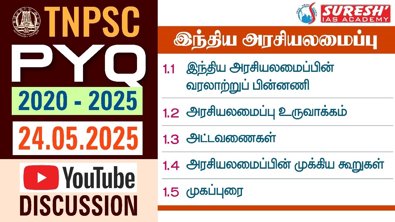 TNPSC PYQ 2020 - 25 | DAY-13 | INDIAN POLITY | YOUTUBE DISCUSSION
