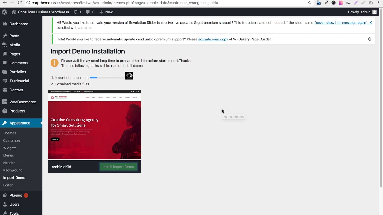 one click install WordPress Theme Redbiz - YouTube