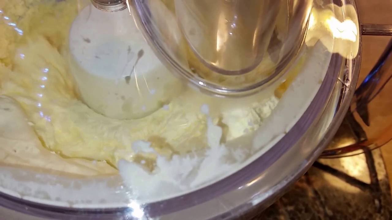 Making butter in food processor. 