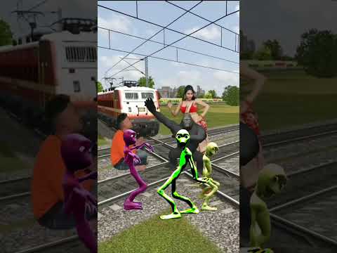 Girl,funny man,Spiderman and Gorilla Dancing on track try to stops the train#shorts