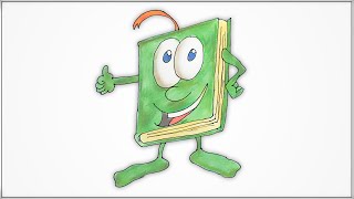 How to draw a Happy book cartoon with thumbs up step by step