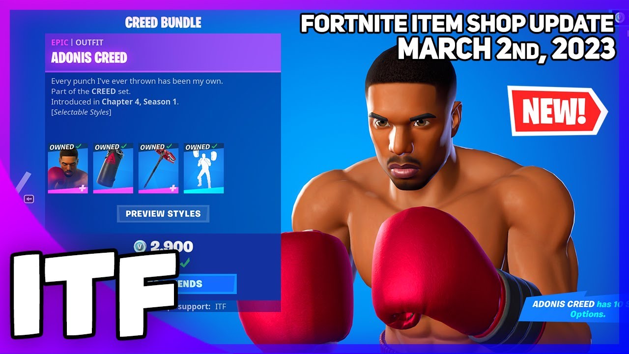 ⁣Fortnite Item Shop *NEW* ADONIS CREED COLLAB & MORE! [March 2nd, 2023] (Fortnite Battle Royale)