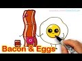 How to Draw Cartoon Bacon and Eggs Breakfast Cute and Easy