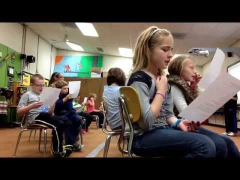 3rd graders read a Spooky poem with musical dynamics (pp, p, mp, mf, f, ff, decresc.) Harris School.