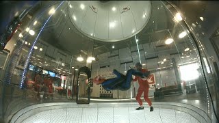 Indoor skydiving: back fly side sliding (Nick 015)