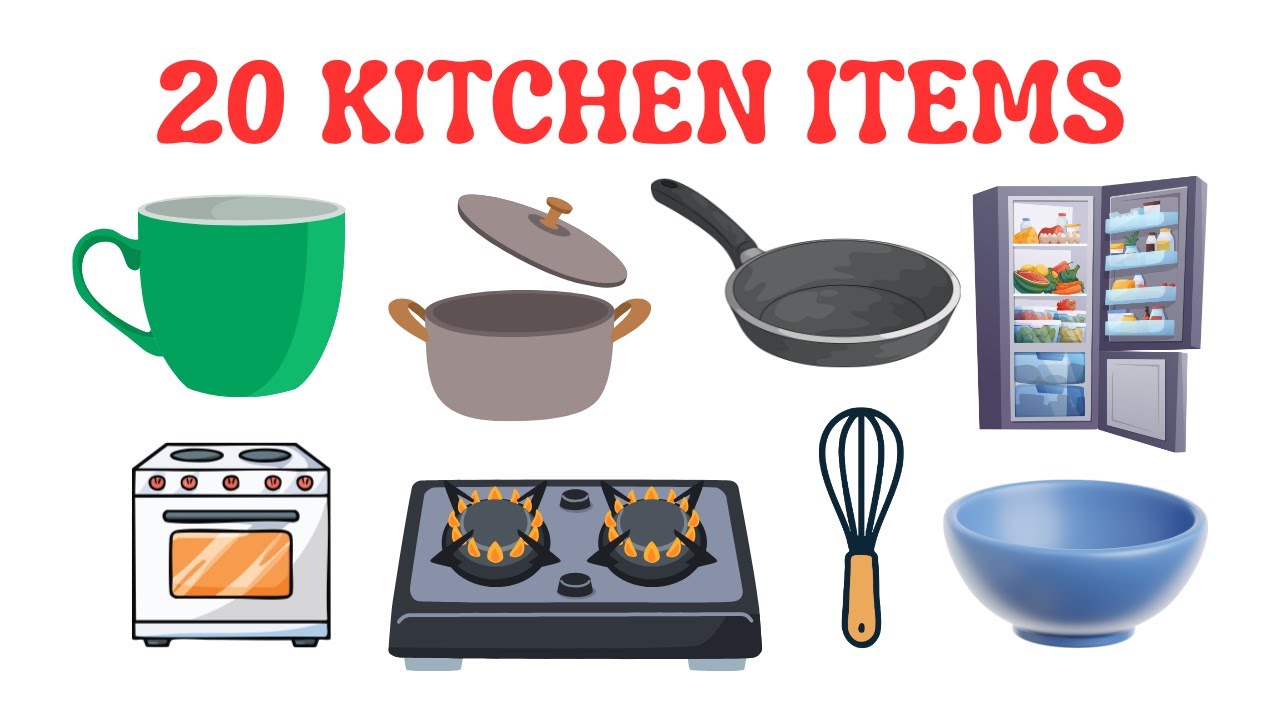 Learn 20 Kitchen Item Names | Big Kitchen Video | Preschool Learning Video