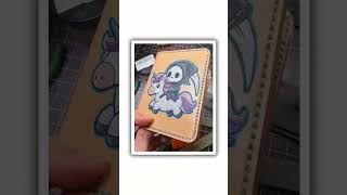 Kawaii Grim Reaper Leather Wallet 💀💕 Hand Tattooed &amp; Hand Stitched Full Grain Leather