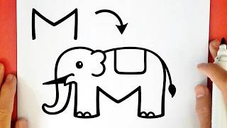Cómo dibujar un ELEFANTE con la letra M