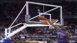 Vinnie Johnson (6''2'') Blocks Wayne Cooper (6'10'') in 1990 Finals