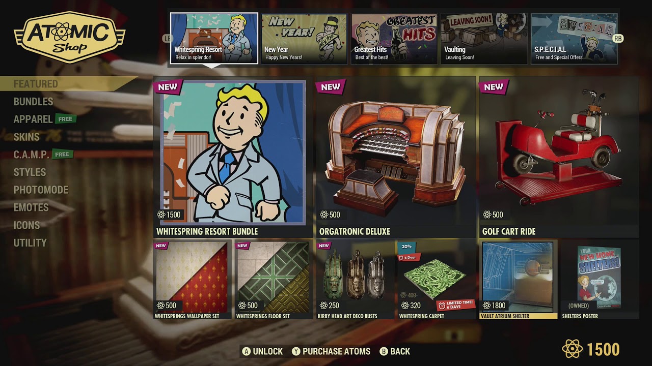 Fallout Atomic Shop Items Th January Whitespring Resort