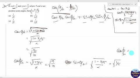 XITRIGOQ057 _ If cos⁡θ=3/5and cos⁡φ=4/5, where θand φare positive acute angles, then cos⁡〖(θ-φ)/2〗=