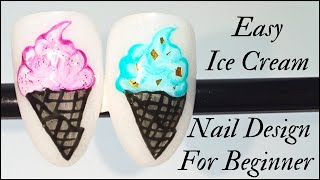 رسم ايس كريم على الأظافر للمبتدئينEasy Ice Cream Nail Design For BeginnersNail Art Tutorial