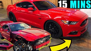 Rebuilding a Wrecked 2017 Ford Mustang GT in 15 Minutes like Mat Armstrong