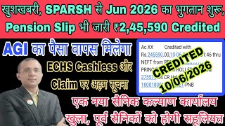 खुशखबरी SPARSH से Jun का भुगतान शुरू, Arrear ₹2,45,590 AGI का Refund, ECHS सूचना, नया Welfare Office