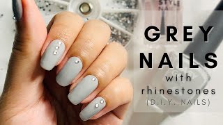 Grey Nails With Rhinestones | Bling Nails | DIY Nails At Home #shorts