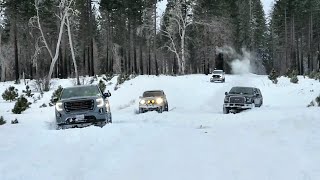 Snow Wheeling Comparison: GMC Sierra AT4 35s vs Land Cruiser 35s vs Jeep Rubicon 35s vs F150 37s