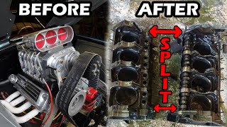 Splitting an engine in half in 6 seconds. Small block Ford fail, major explosion