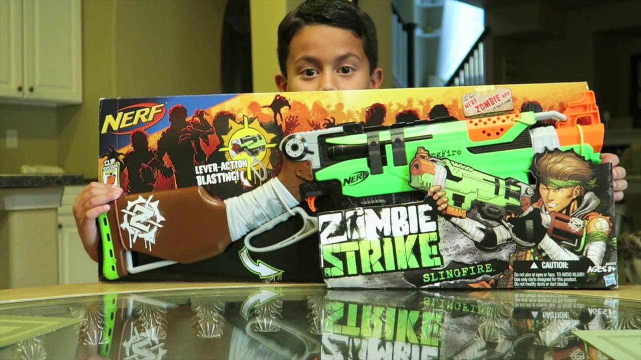 NERF Zombie Strike Slingfire Blaster Unboxing & Demo