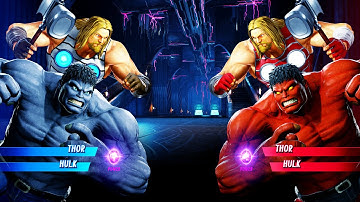 Thor & Grey Hulk vs Thor & Red Hulk (Very Hard) Marvel vs Capcom | 4K UHD Gameplay