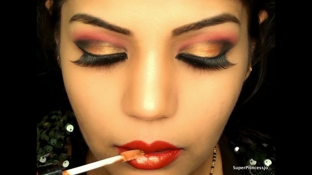 Glamorous Red Gold Makeup Bollywood Bridal Makeup