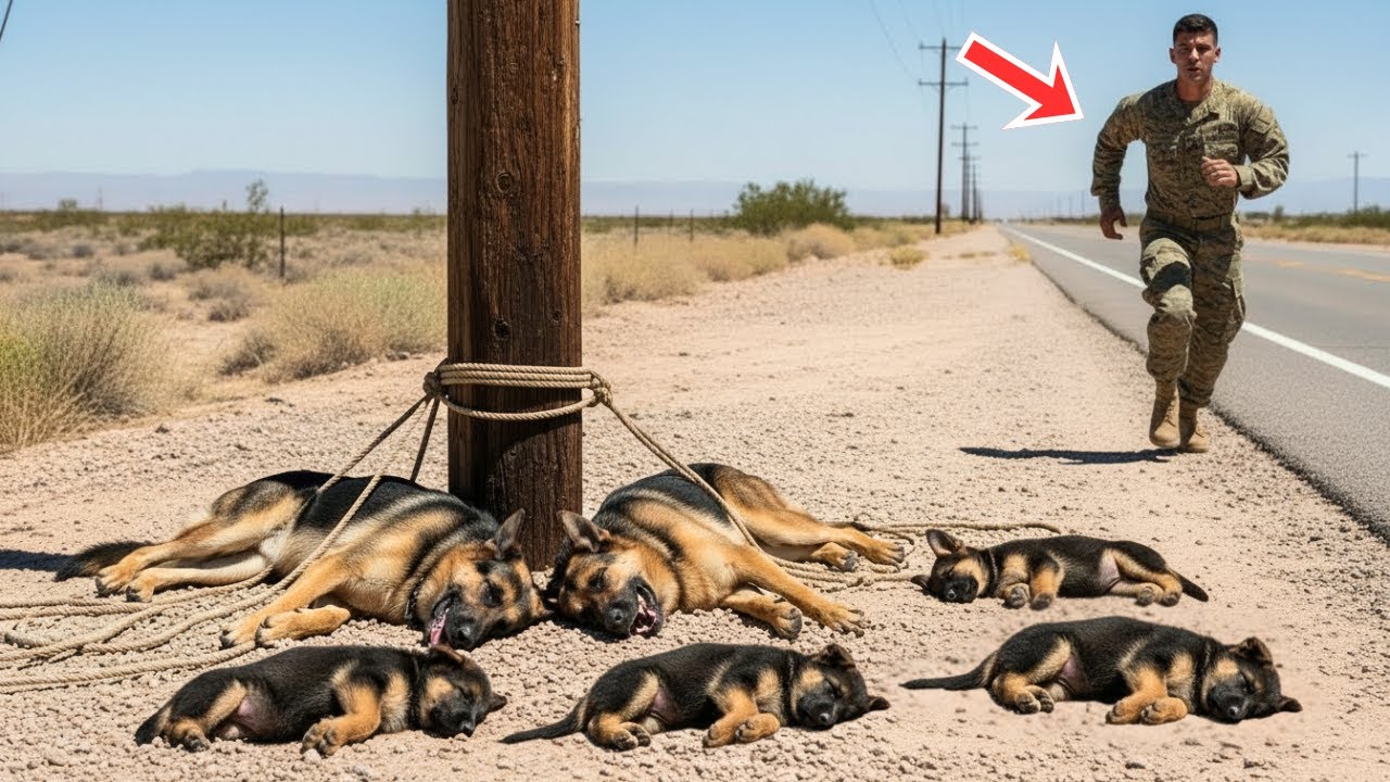 Two German Shepherds and 4 Puppies Left to Die in the Desert — Until a Navy SEAL Ran Toward Them