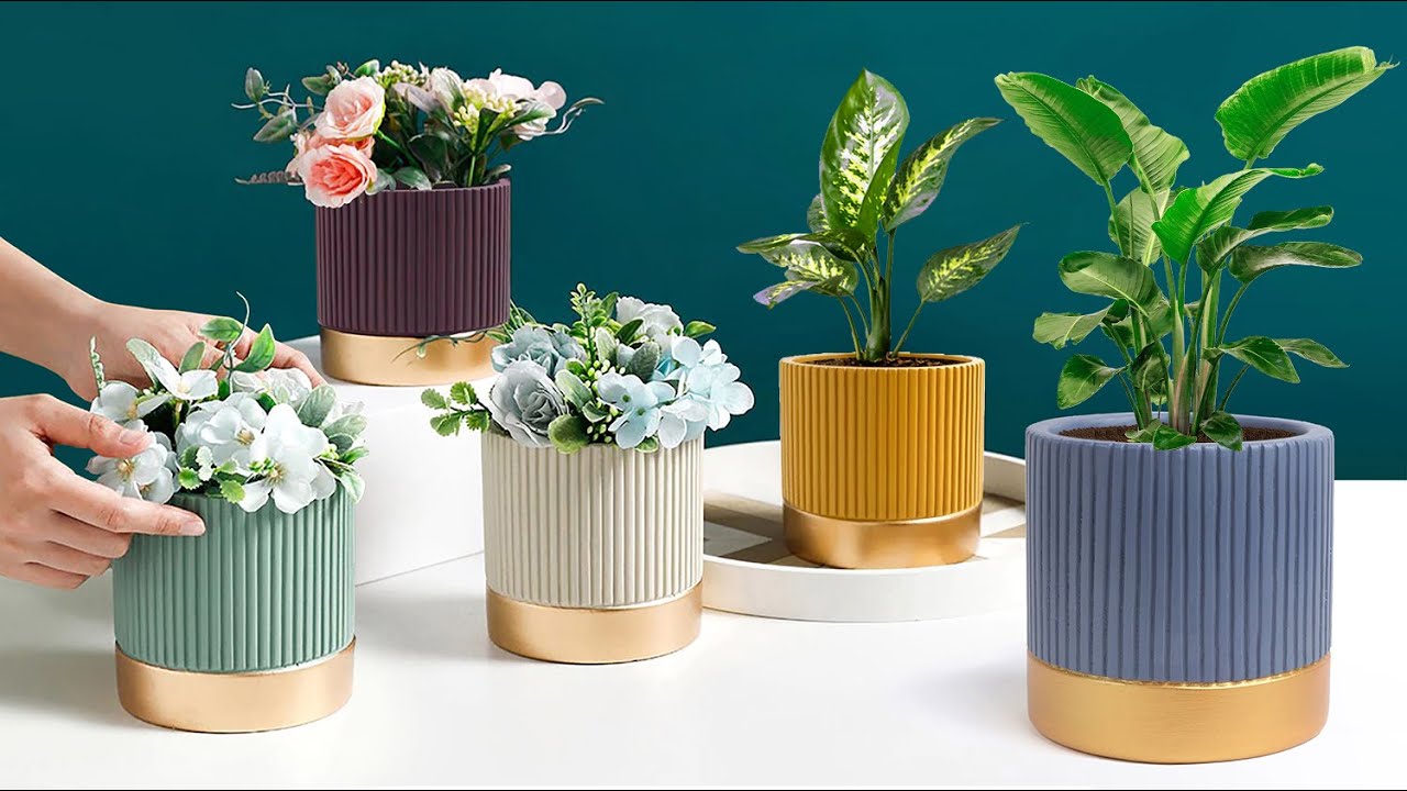 Easy Cement pottery making || Cement flower vase - Cement planter Making