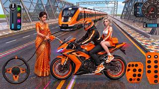 🧡Brand New Orange Bike Vs 🚄 Bullet Train | 3D Driving Class Android Gameplay | Car Racing Games 2026 screenshot 1