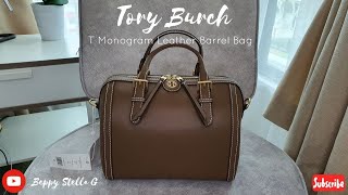 TORY BURCH T MONOGRAM LEATHER BARREL BAG
