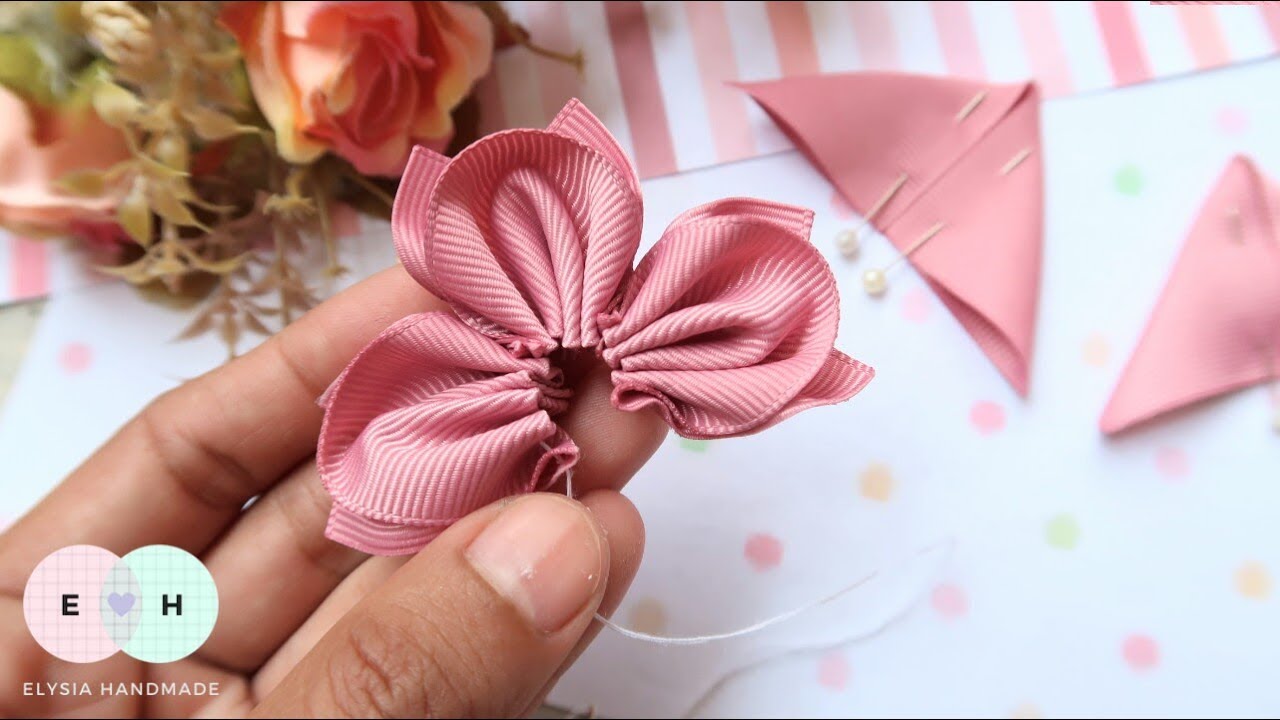 Amazing Kanzashi Flower Hand Embroidery Works Ribbon Tricks Easy Making Tutorial 14 Youtube