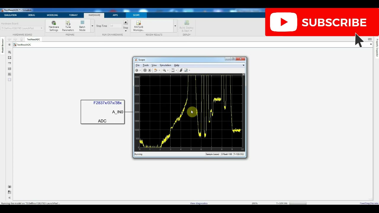 Read ADC value from Lanchpad C2000 in External Mode (Matlab/Simulink)