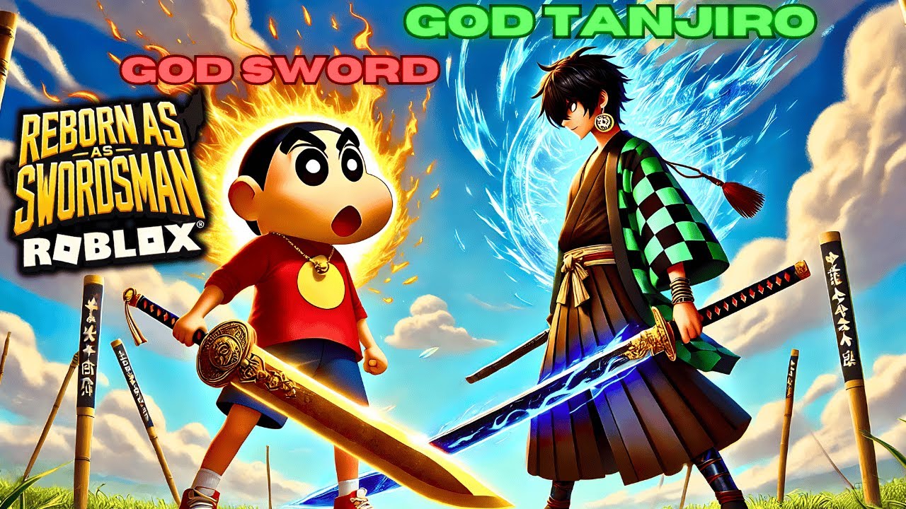 SHINCHAN using HIS GOD SWORDS to FIGHT TANJIRO in ROBLOX Reborn As