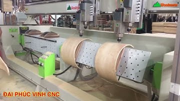 MÁY CNC 3D 4 Trục 2 Bàn Làm việc đồng thời cắt ván Ép Cong làm Tựa ghế Woodmaster