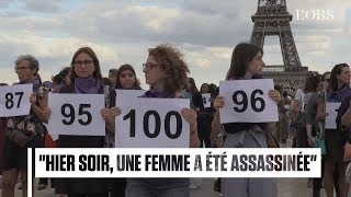 Elles dénoncent le 100e féminicide de l'année, devant la tour Eiffel