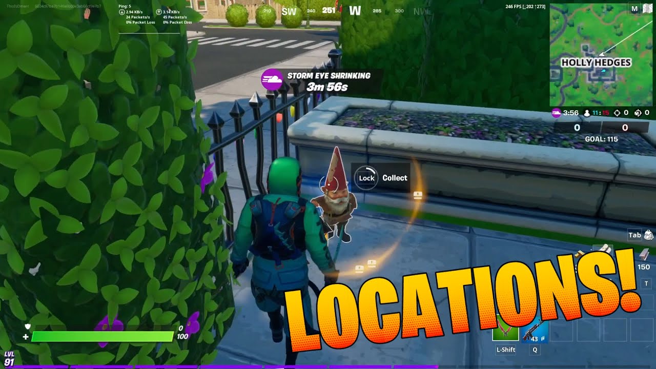 COLLECT GNOMES FROM FORT CRUMPET AND HOLLY HEDGES, LOCATIONS, FORTNITE
