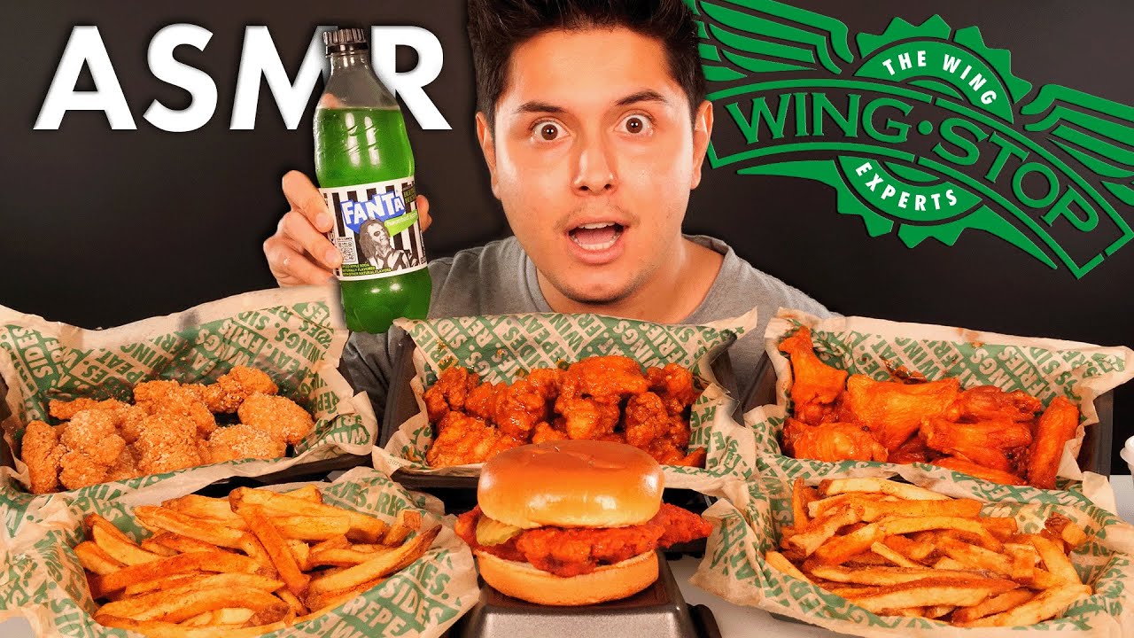 FIRE Wings, Spicy Chicken Sandwich & Fries | WINGSTOP Mukbang | ASMR