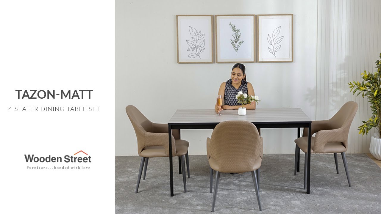 Tazon Matt Modern 4 Seater Dining Table Set | WoodenStreet Dining Set