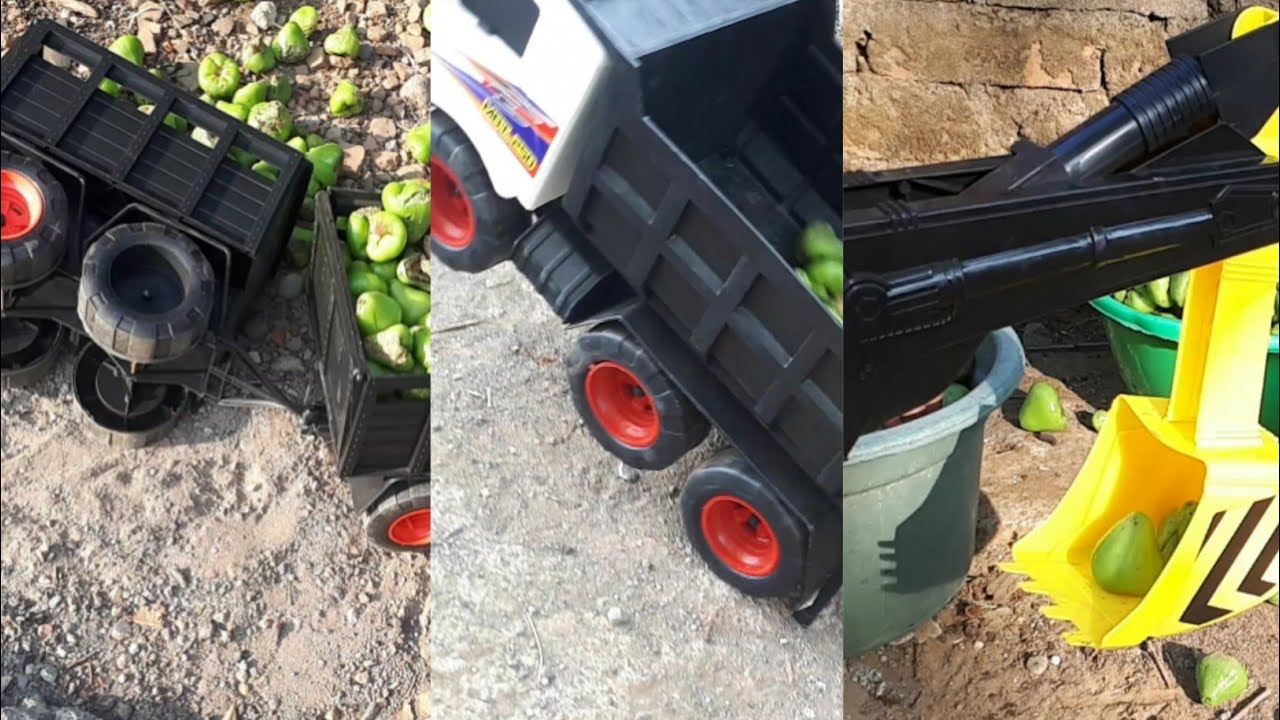 Mainan mobil truk, mobil truk gandeng, mobil excavator | Membawa Buah