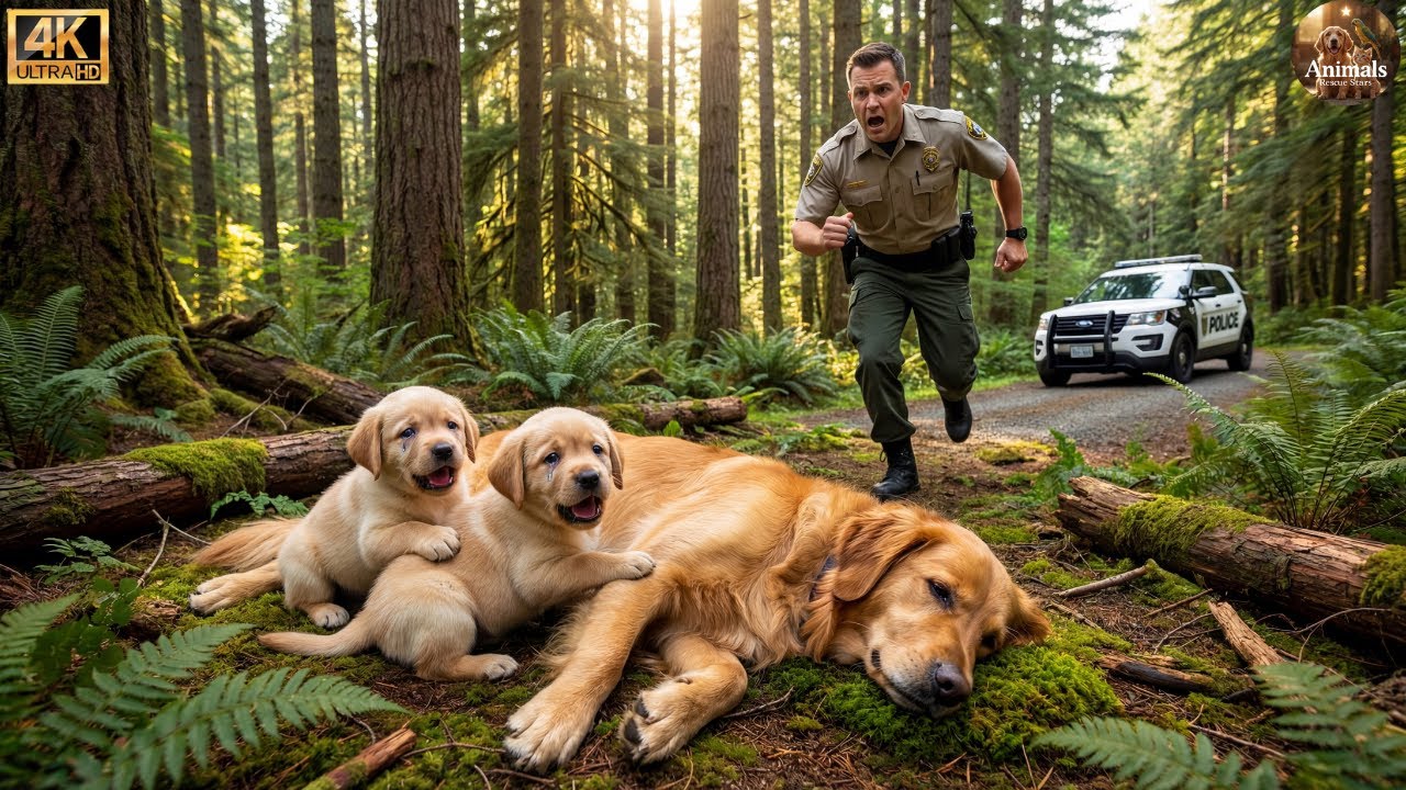 Golden Puppy Begs a Cop Officer to Save Her Mother - Animals Rescue Stars