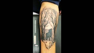 Forest Wolf Tattoo - Wolf tattoo design - Tree Tattoo with Wolf